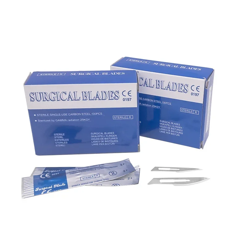 Surgical Scalpel Blades 100PCS/BOX Carbon Steel Medical Knife Handle Holder Dissection Cutting Phone Repair Carving Sterilized