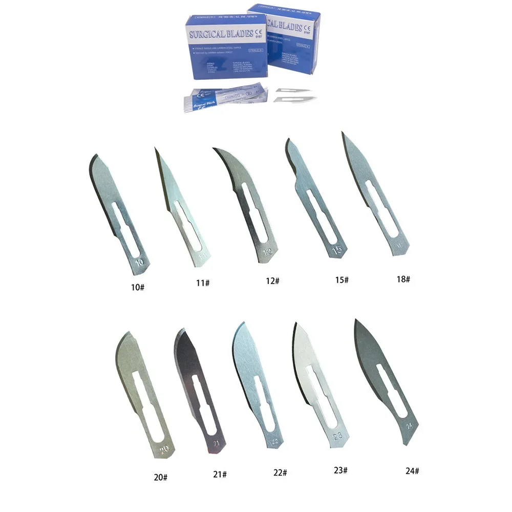 Surgical Scalpel Blades 100PCS/BOX Carbon Steel Medical Knife Handle Holder Dissection Cutting Phone Repair Carving Sterilized
