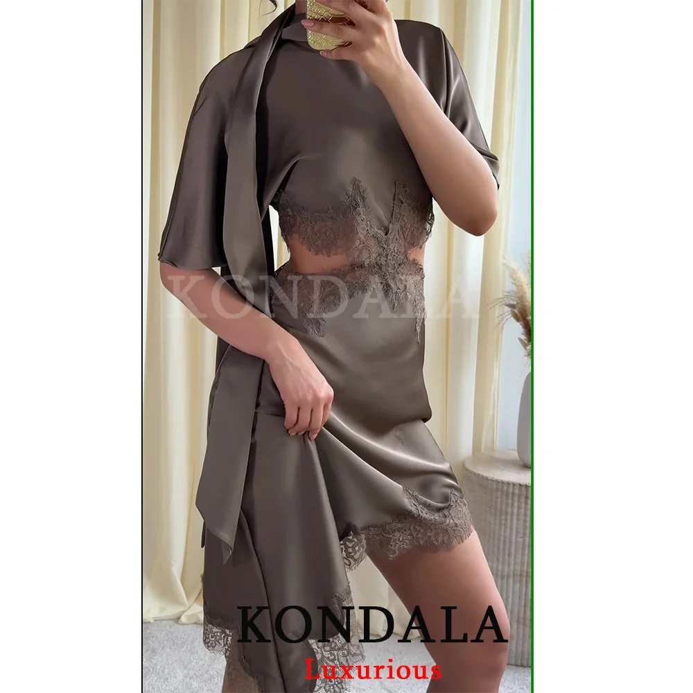 KONDALA Elegant Sexy Chic Women Mini Dress Asymmetrical Scarf Collar Dress Fashion 2026 Spring Summer Holiday Night Out Dress