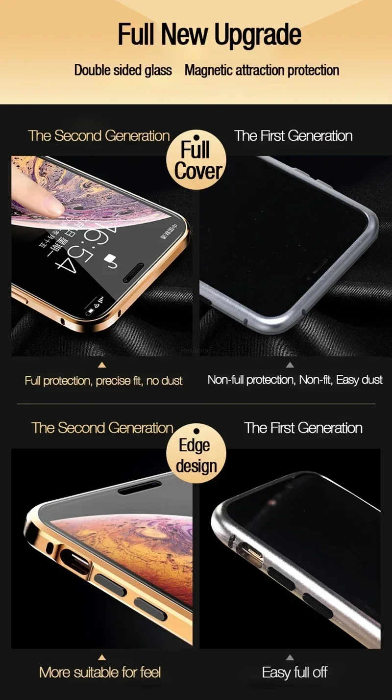 Magnetic Tempered Glass Privacy Metal Case For iphone 15 14 13 12 XR 11 Pro MAX X 7 8 6 Plus 360 Magnet Antispy Protective Cover