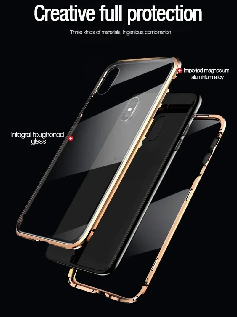 Magnetic Tempered Glass Privacy Metal Case For iphone 15 14 13 12 XR 11 Pro MAX X 7 8 6 Plus 360 Magnet Antispy Protective Cover