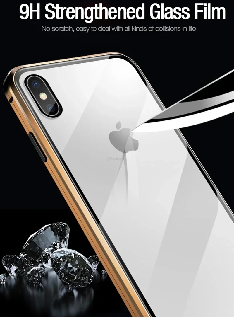 Magnetic Tempered Glass Privacy Metal Case For iphone 15 14 13 12 XR 11 Pro MAX X 7 8 6 Plus 360 Magnet Antispy Protective Cover