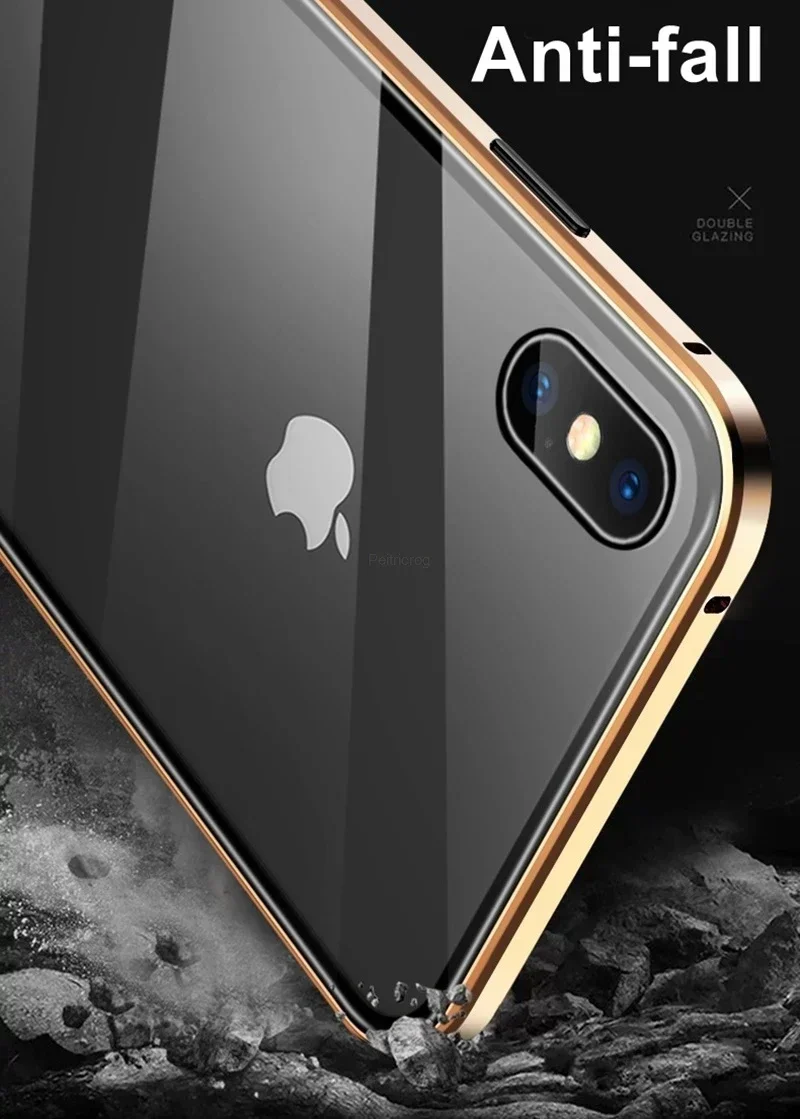 Magnetic Tempered Glass Privacy Metal Case For iphone 15 14 13 12 XR 11 Pro MAX X 7 8 6 Plus 360 Magnet Antispy Protective Cover