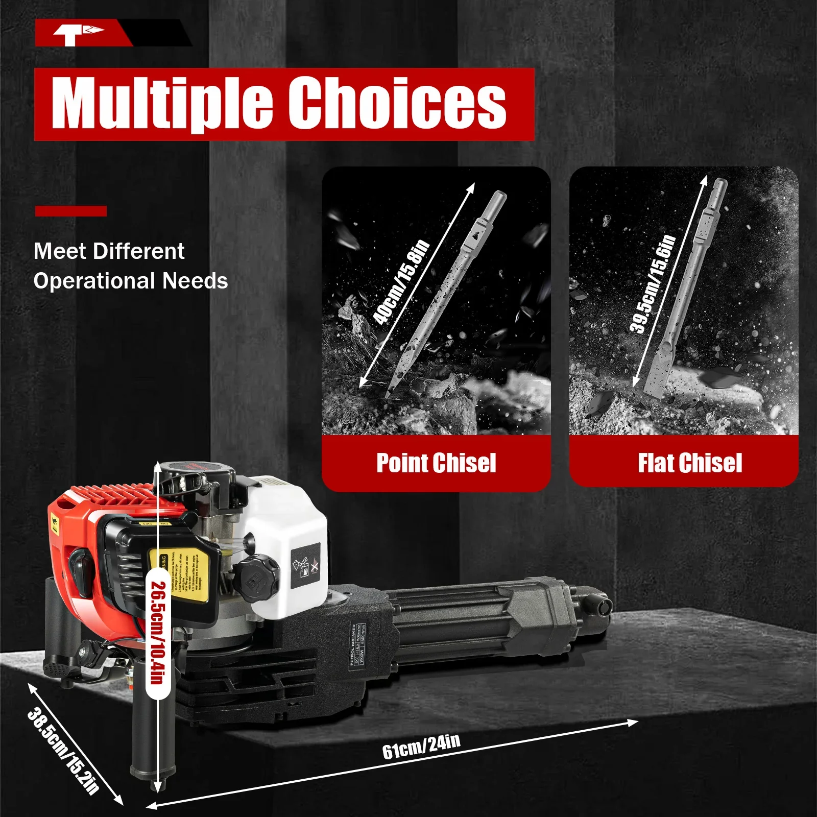 1900W Demolition Jack Hammer for Rock Breaking and Concrete Demolition, Hand Pull Start Hammer Drill Concrete Demolition Tools