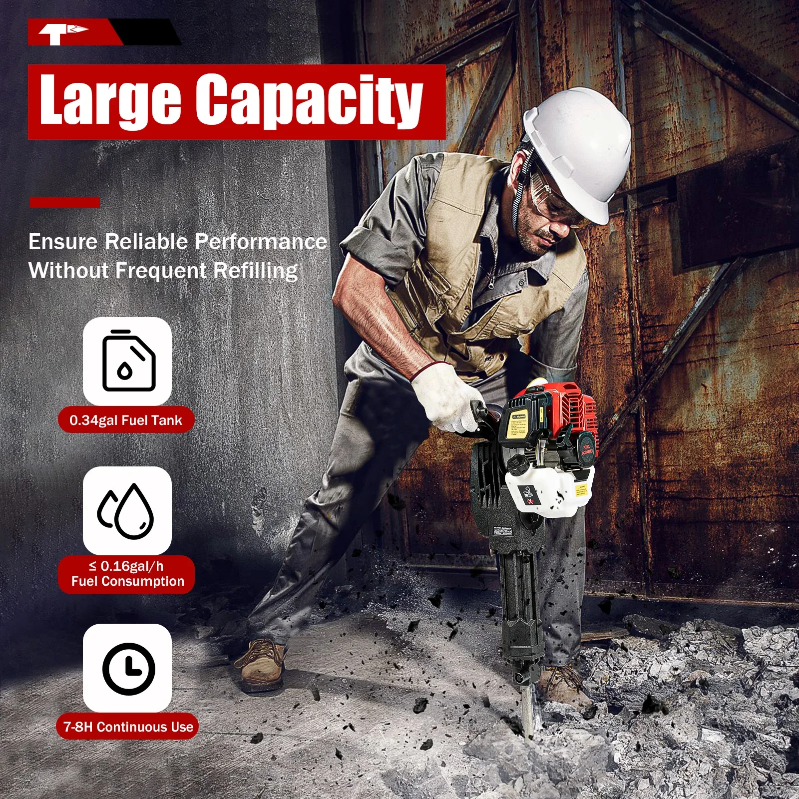 1900W Demolition Jack Hammer for Rock Breaking and Concrete Demolition, Hand Pull Start Hammer Drill Concrete Demolition Tools