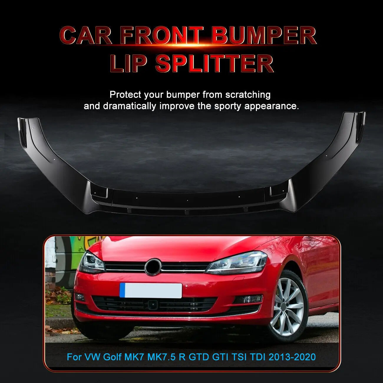 For VW Golf MK7 MK7.5 R GTD GTI TSI TDI Front Splitter Spoiler Lip Kit 2013-2020