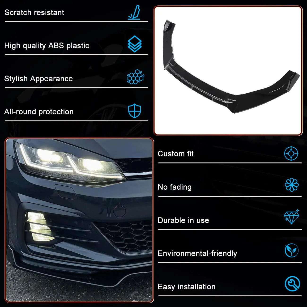 For VW Golf MK7 MK7.5 R GTD GTI TSI TDI Front Splitter Spoiler Lip Kit 2013-2020