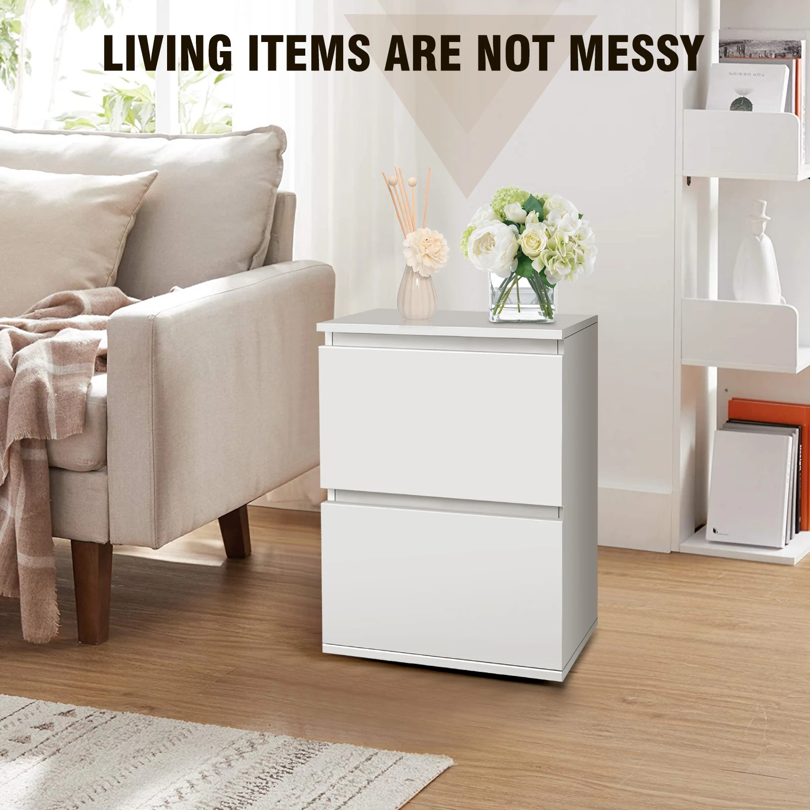 EFAN White Bedside Table,Side End Table with 2 Drawers, Bedroom Cabinet Wooden Chest of Drawers for Bedroom,Living Room,Office