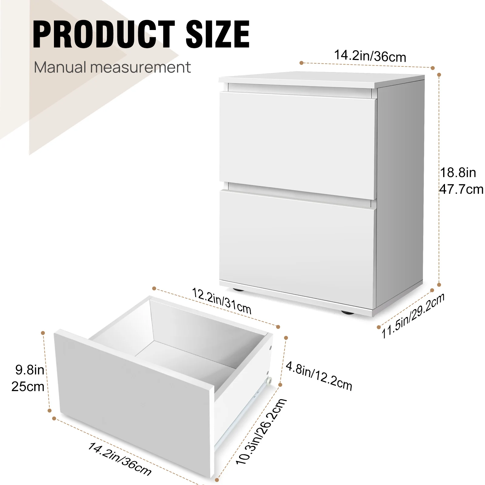 EFAN White Bedside Table,Side End Table with 2 Drawers, Bedroom Cabinet Wooden Chest of Drawers for Bedroom,Living Room,Office