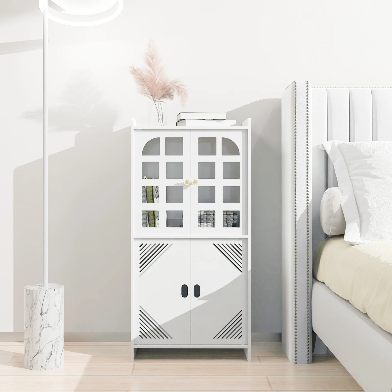 3 Tier Bathroom Floor Cabinet,Storage Cabinet with Door,Free Standing Shelf Unit,for Bathroom,Kitchen,Waterproof,White
