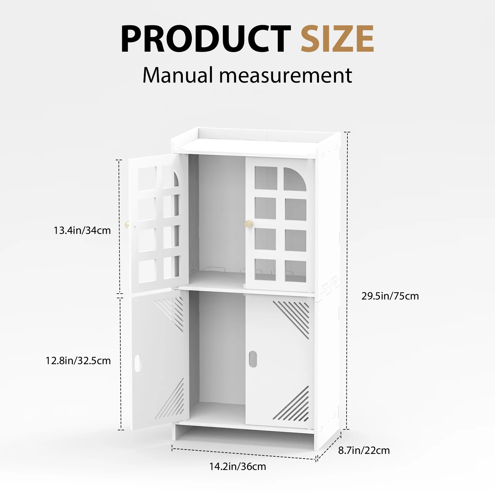 3 Tier Bathroom Floor Cabinet,Storage Cabinet with Door,Free Standing Shelf Unit,for Bathroom,Kitchen,Waterproof,White