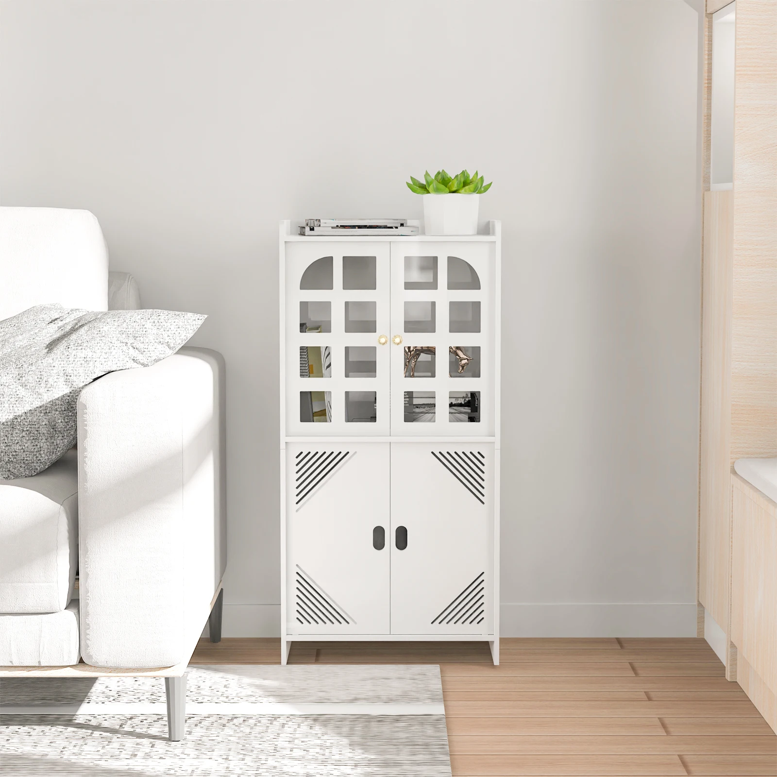 3 Tier Bathroom Floor Cabinet,Storage Cabinet with Door,Free Standing Shelf Unit,for Bathroom,Kitchen,Waterproof,White