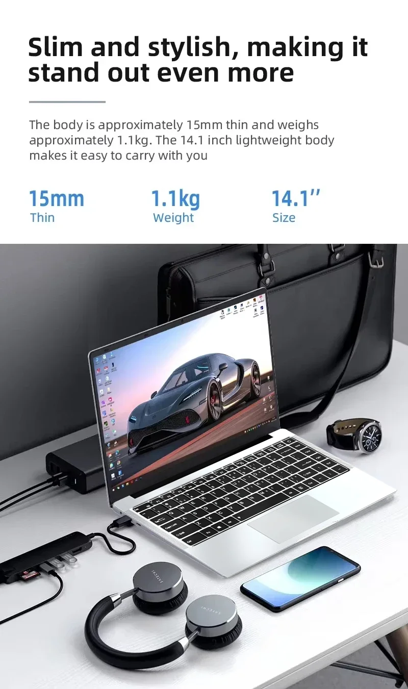 14.1 Inch Portable Laptop Computer Intel Core I7 8650U Dual Core 12GB RAM 512GB 1TB 2TB SSD Windows 11 Laptop Pc Gamer Notebook