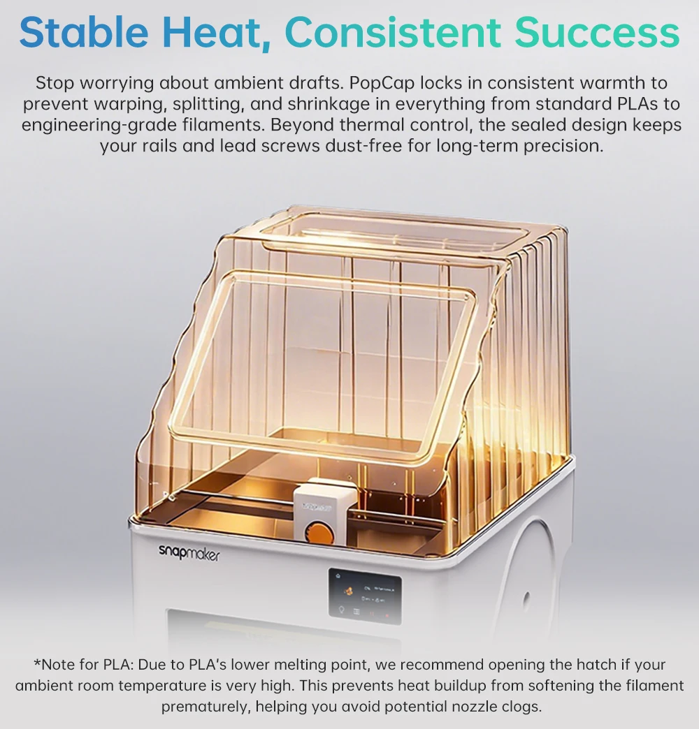 BIQU PopCap Clear Top Cover Compatible with Snapmaker U1, Insulated and Dustproof Transparent Enclosure with 4 Rolls of Filament