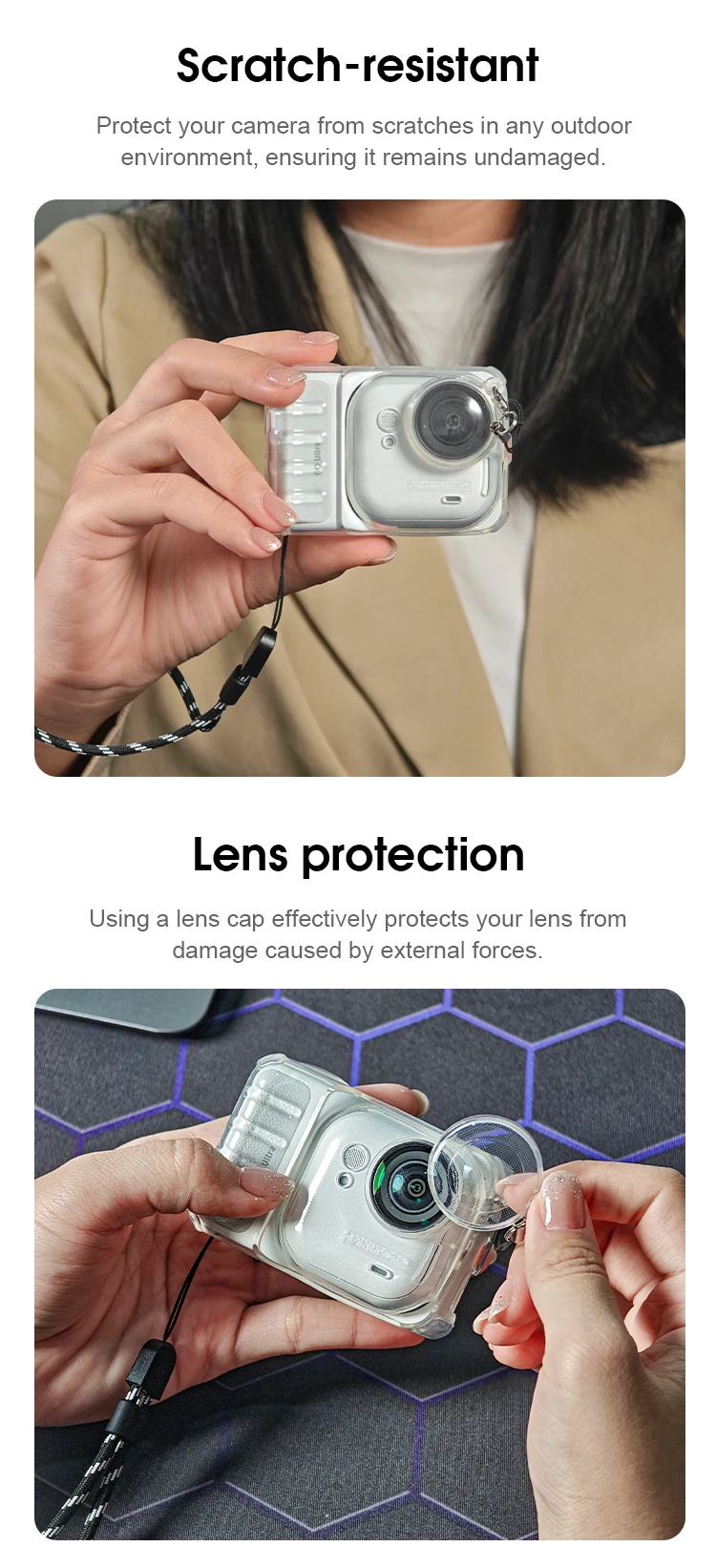 Camera Protective Case for Insta360 Go Ultra TPU Transparent Cover Anti-Scratch Drop-proof Case with Lens Protective Cap