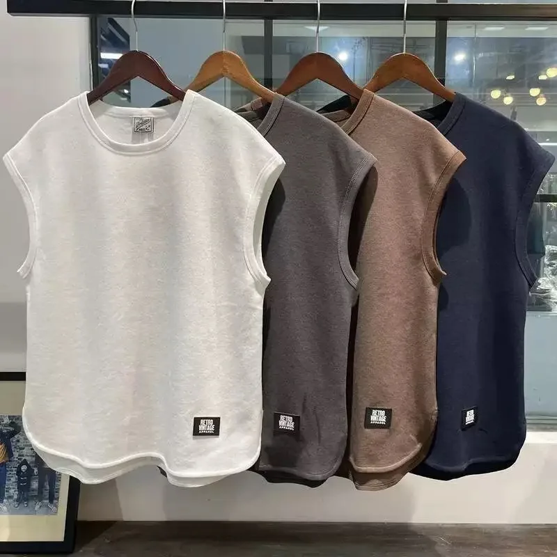 Summer Men Thin Vest Round Neck Waffle Sleeveless Solid Color Casual Waistcoat Fitness Sports Basketball Men Vest