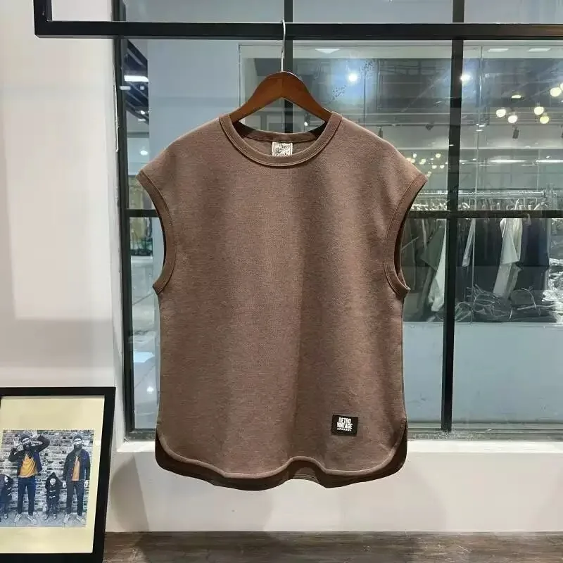 Summer Men Thin Vest Round Neck Waffle Sleeveless Solid Color Casual Waistcoat Fitness Sports Basketball Men Vest