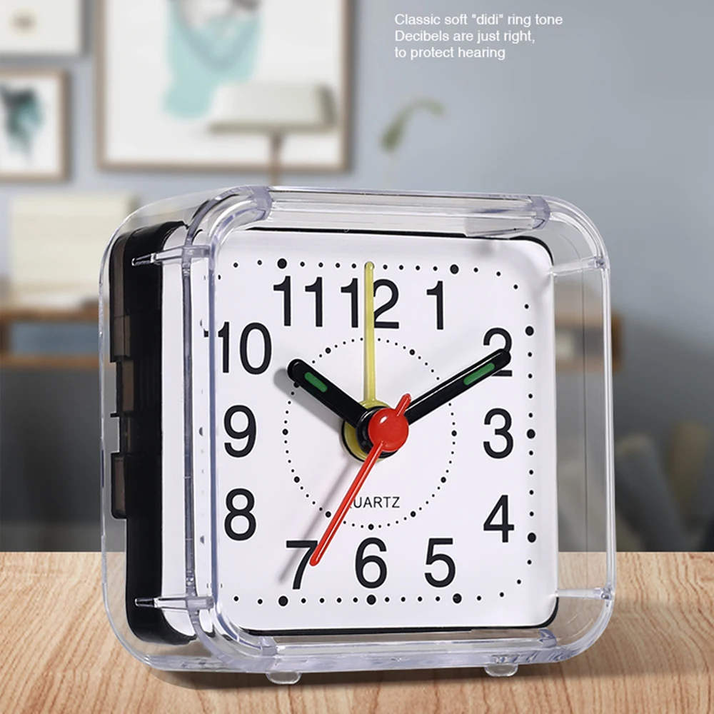 1PC Square Small Alarm Clock Acrylic Frame Quartz Movement Accurate Time Bedside Desk Clock for Bedroom Wake Up Student Clock