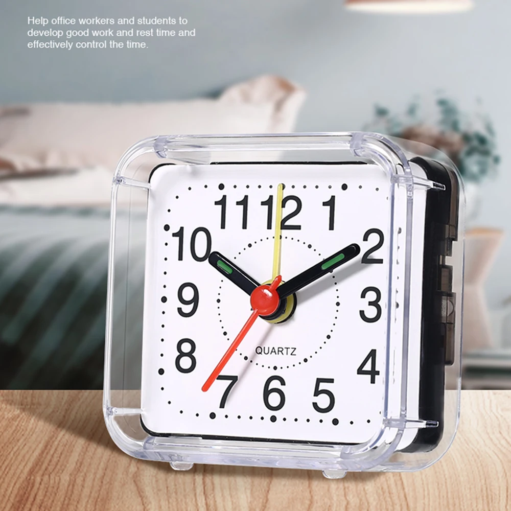 1PC Square Small Alarm Clock Acrylic Frame Quartz Movement Accurate Time Bedside Desk Clock for Bedroom Wake Up Student Clock