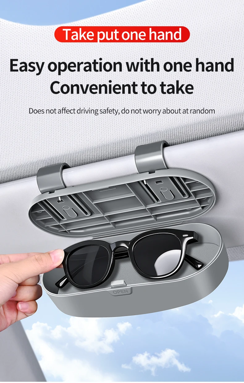 New Car Glasses Box, Glasses Sunshade, Sunglasses Car Storage Multi functional Sunglasses Clip Storage Box
