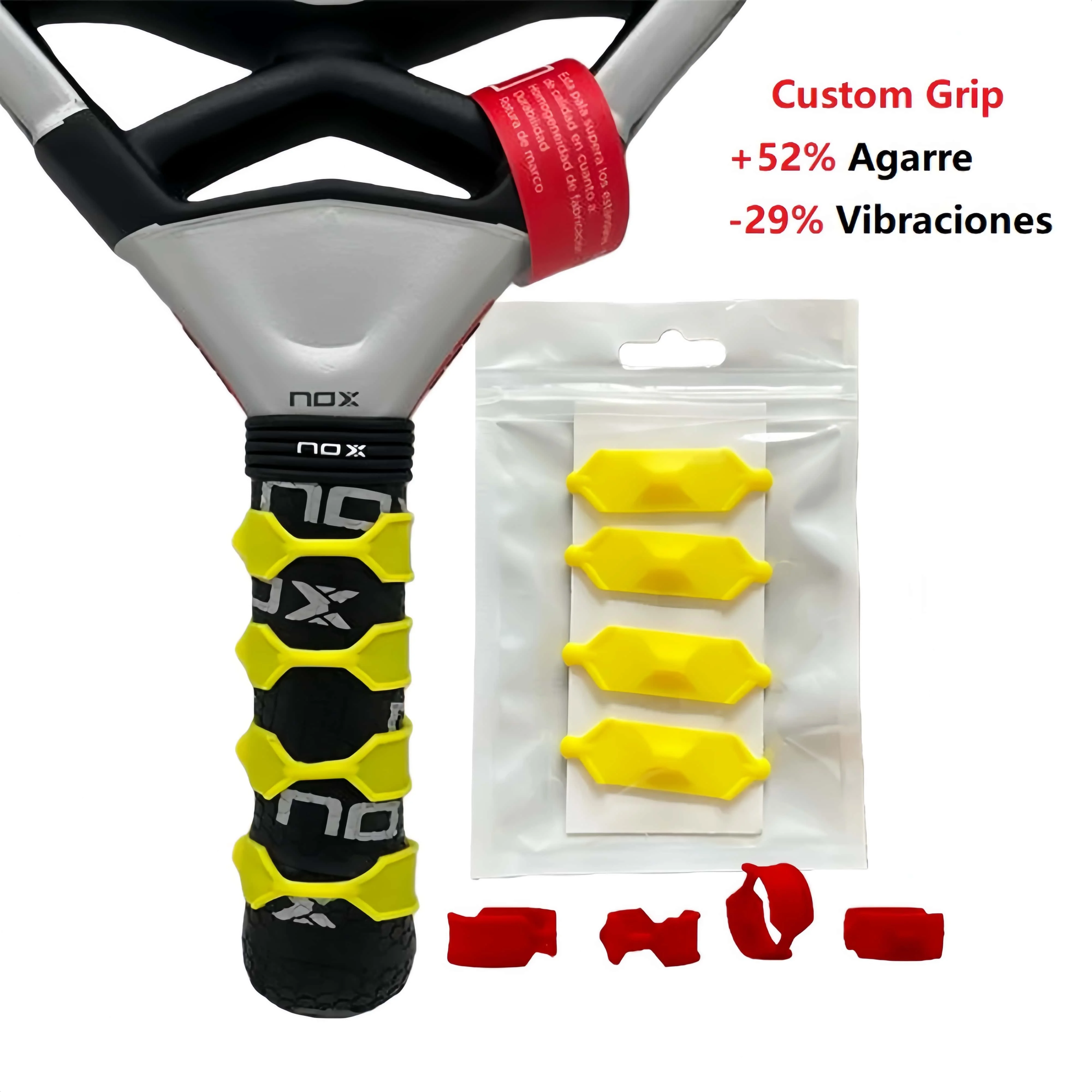 Tennis Racket Grip Enhancer Rings, 4 Colors, Boost Friction and Reduce Vibration, Silicone Material, 4-Pack, Padel Accessories G