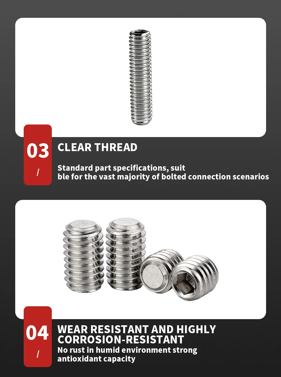 DIN913 304 Stainless Steel A2-70 Hexagon Socket Flat Point Set Screws Allen Headless Grub Screws M1.6 M2 M2.5 M3 M4 M5 M6 M8 M10