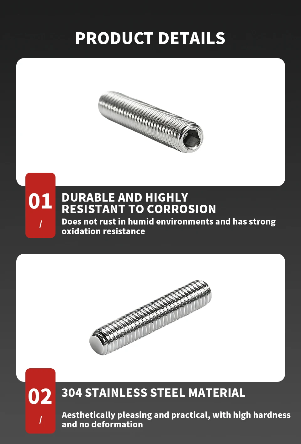 DIN913 304 Stainless Steel A2-70 Hexagon Socket Flat Point Set Screws Allen Headless Grub Screws M1.6 M2 M2.5 M3 M4 M5 M6 M8 M10