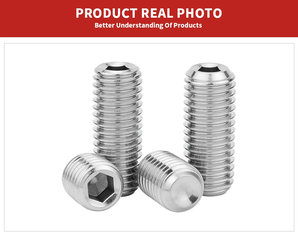 DIN913 304 Stainless Steel A2-70 Hexagon Socket Flat Point Set Screws Allen Headless Grub Screws M1.6 M2 M2.5 M3 M4 M5 M6 M8 M10