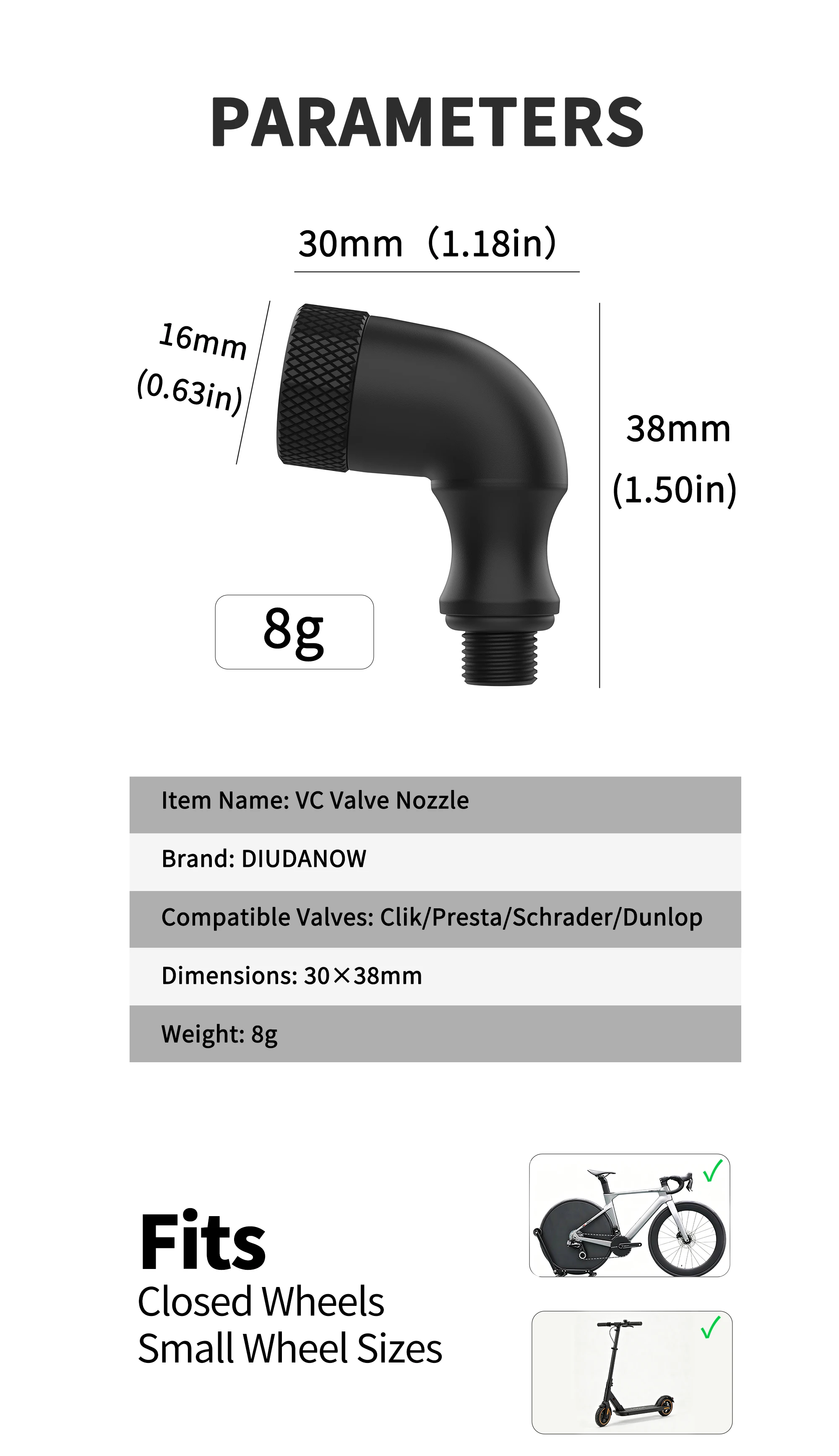 4-in-1 Universal Inflator Pump Nozzle Hose Adapter Valve Convertor for Schrader Presta Dunlop Clik Valve Fits MTB & Road Bike