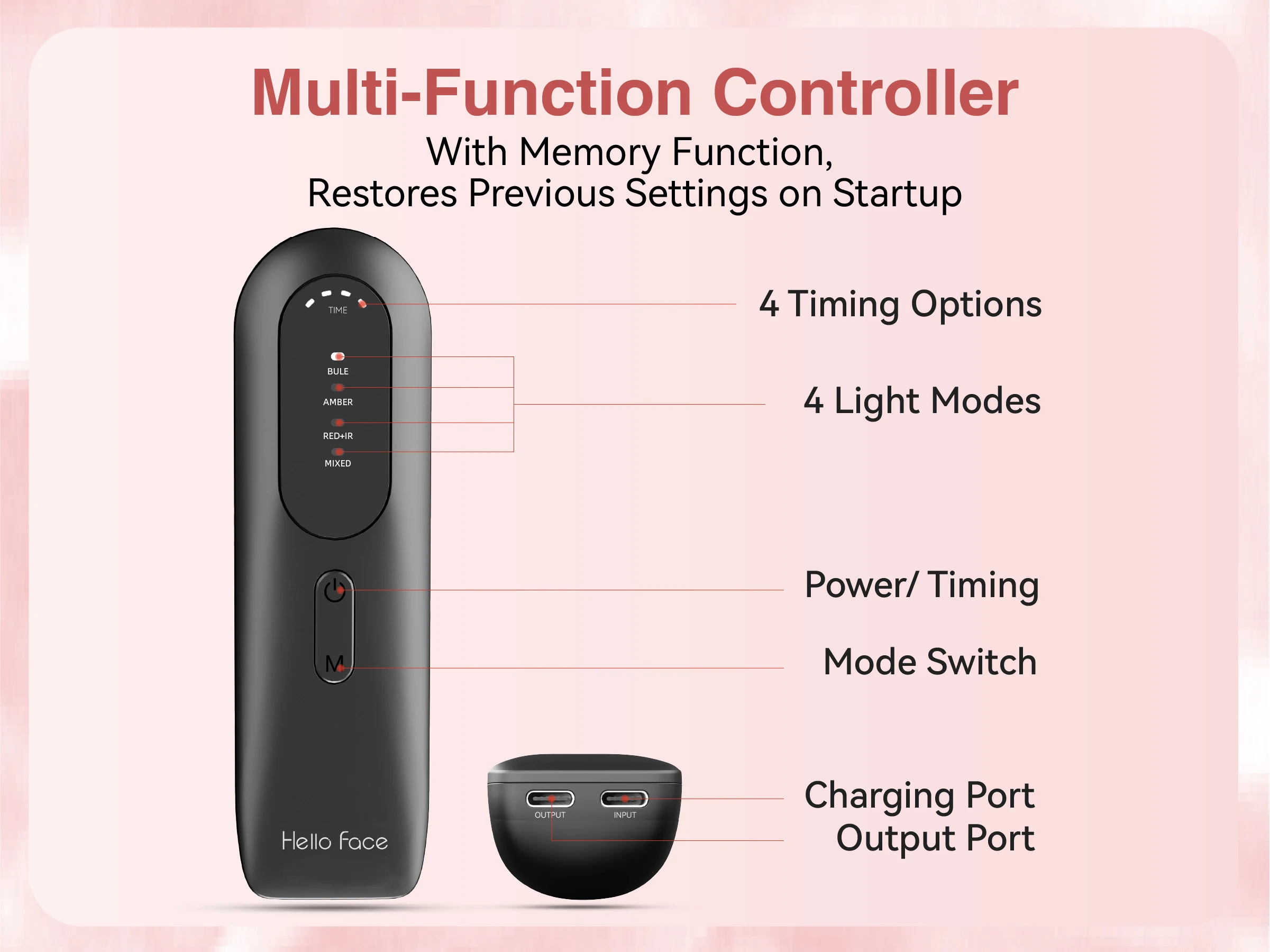 Hello Face 510K / CE Beauty LED Mask Infrared Red Light Wrinkle Reduction Blue Light Acne Treatment 3000mAh Skin Care Device