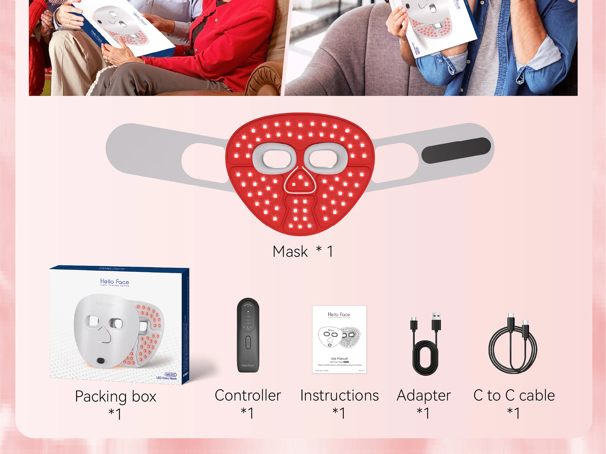 Hello Face 510K / CE Beauty LED Mask Infrared Red Light Wrinkle Reduction Blue Light Acne Treatment 3000mAh Skin Care Device