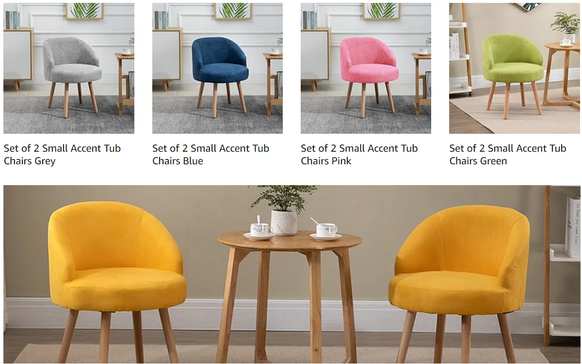 BonChoice Set of 2 Small Accent Tub Chairs Occasional Lounge Sofa for Living Room Bedroom, Upholstered Chair with Solid Wood Leg