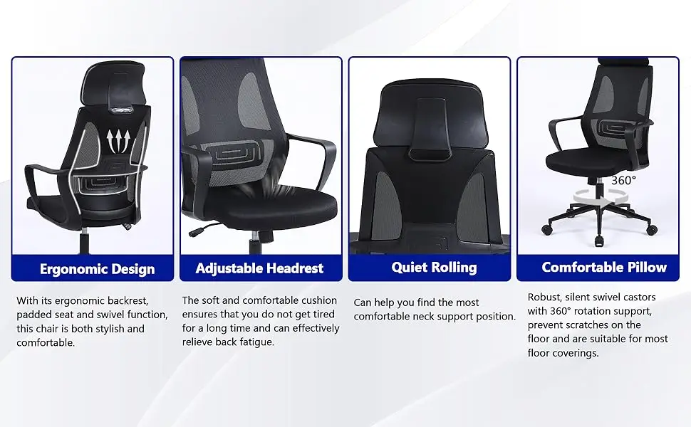 Office Chair, Breathable Mesh Swivel Desk Chair, Lumbar Back Support Ergonomic Office Chair, Computer Chair Office Chairs