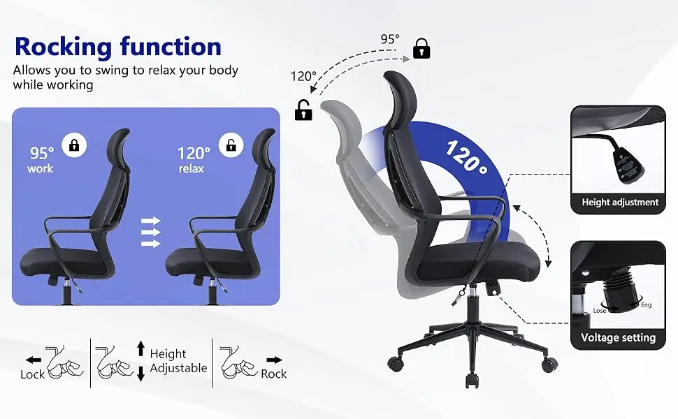 Office Chair, Breathable Mesh Swivel Desk Chair, Lumbar Back Support Ergonomic Office Chair, Computer Chair Office Chairs