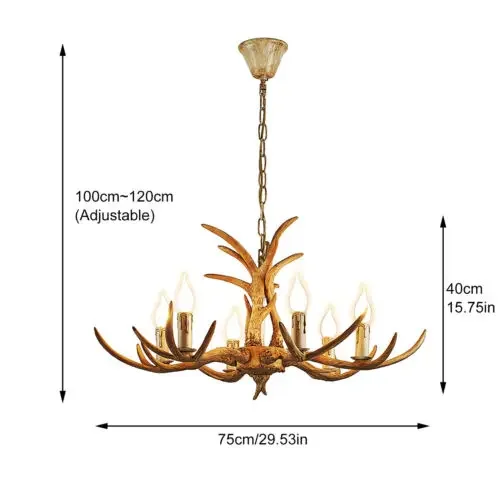 Retro Brown Antler Chandelier 6 Heads Deer Horn Ceiling Light Pendant Lamp 220V