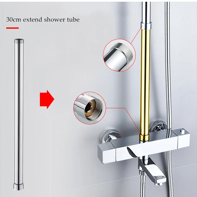 Shower Extension Pipe Square Bathroom Shower arm high quality Stainless Steel Round Shower Extension Pipe 30 cm Extension Pipe