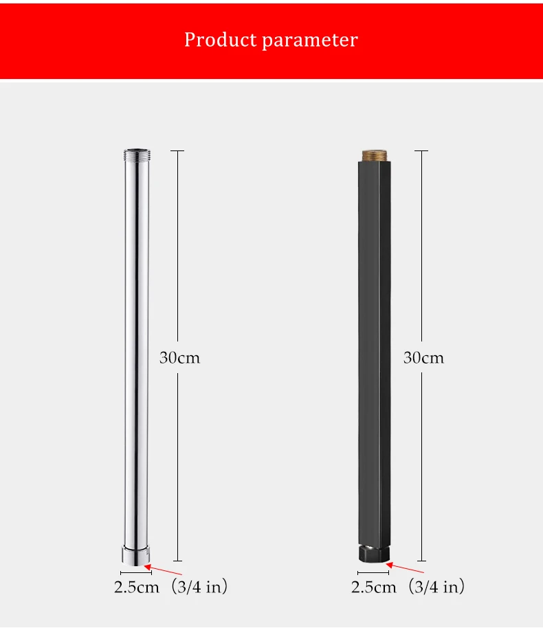Shower Extension Pipe Square Bathroom Shower arm high quality Stainless Steel Round Shower Extension Pipe 30 cm Extension Pipe