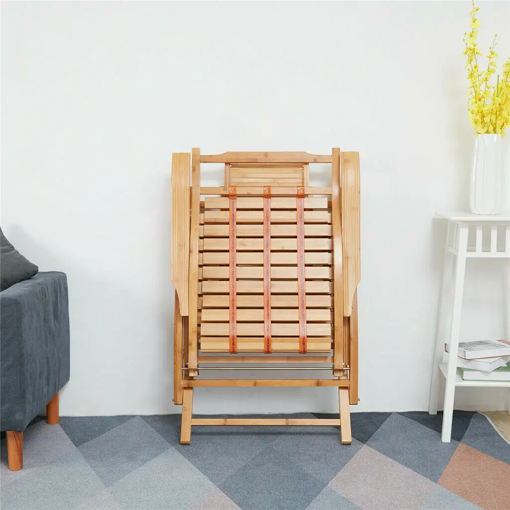 Heavy Duty Bamboo Rocking Chair Adjustable Lounge Recliner Leisure Living Room