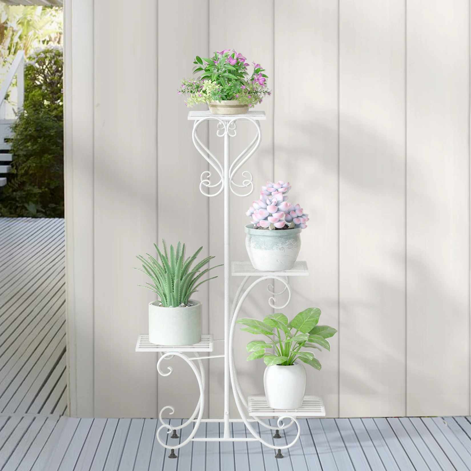 Metal Plant Shelf Flower Display Stand Garden Planter Holder with 4 Tier Shelves Indoor (Black)