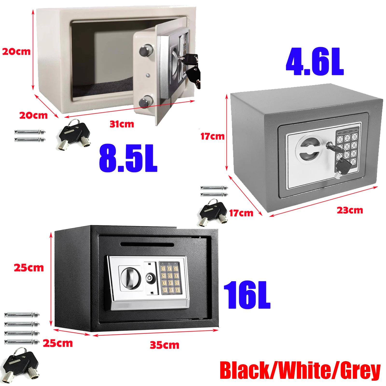 Safe Box Digital Safety Electronic Money Box for Cash Home Office, Jewelry, Large Capacity Security Steel with keys and Bolts