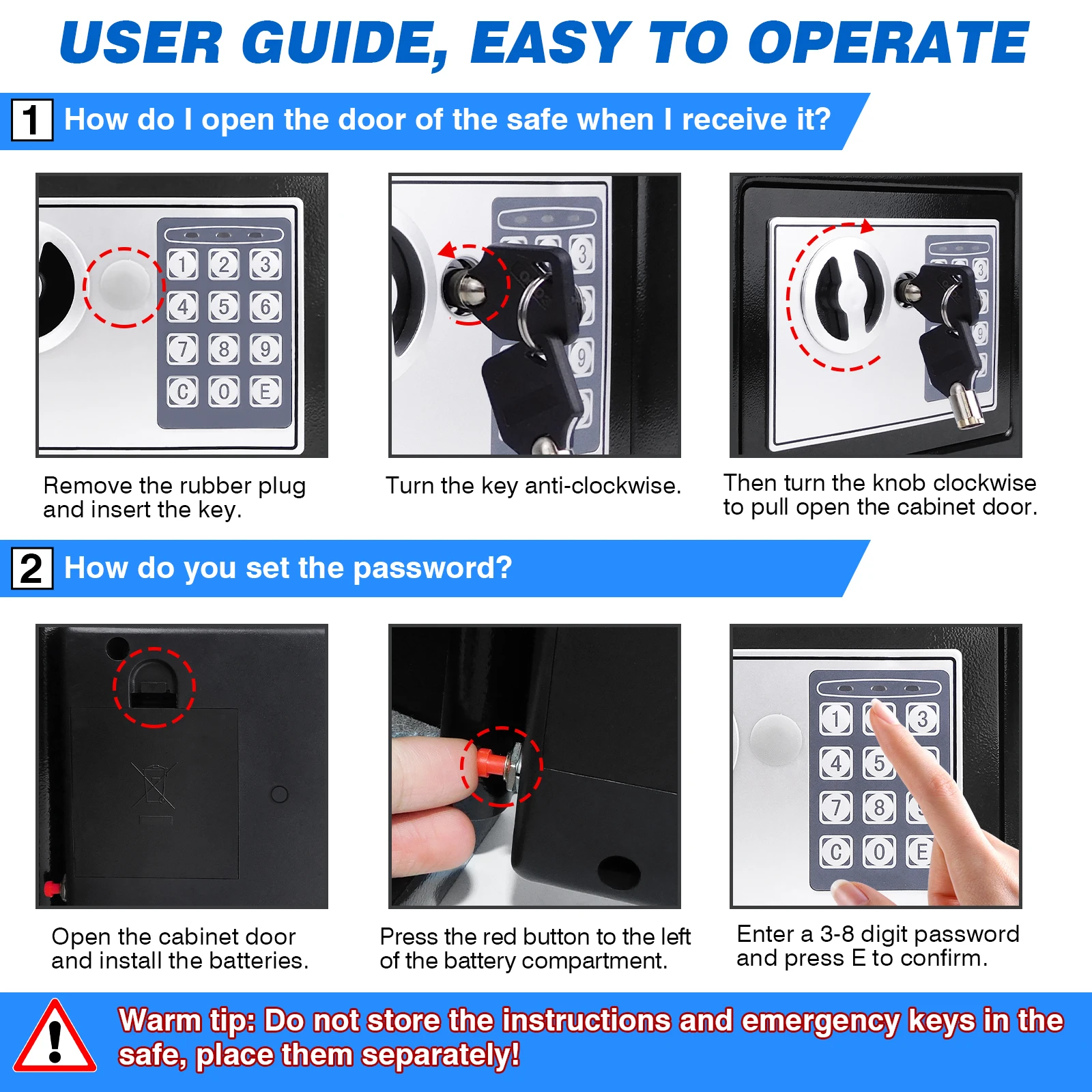 Safe Box Digital Safety Electronic Money Box for Cash Home Office, Jewelry, Large Capacity Security Steel with keys and Bolts