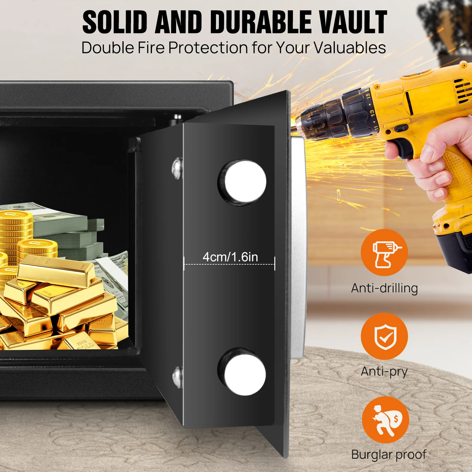 Safe Box Digital Safety Electronic Money Box for Cash Home Office, Jewelry, Large Capacity Security Steel with keys and Bolts