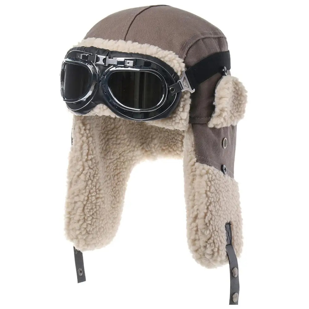 Pilot Hat With Goggles For Winter Skiing Beanie With Ear Protection Windproof Outdoor Ski Hat Warm Caps For Skiing Camping