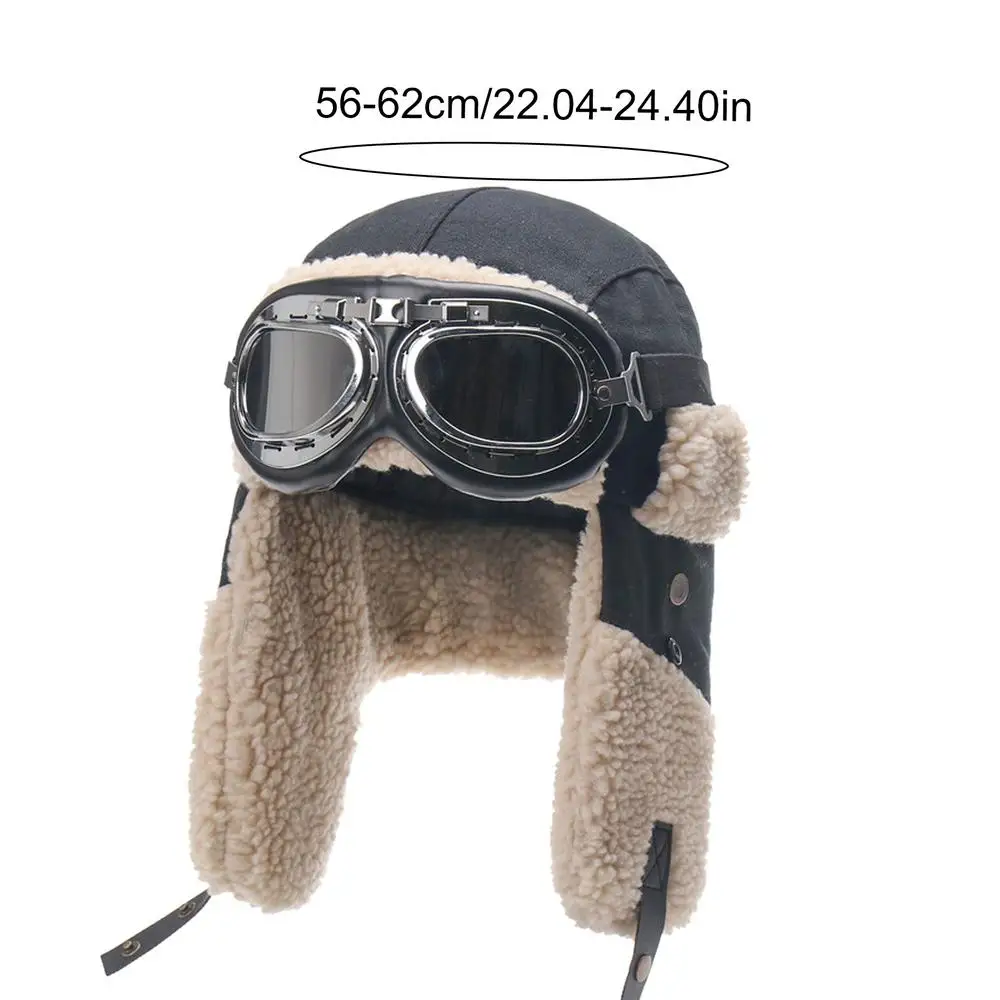Pilot Hat With Goggles For Winter Skiing Beanie With Ear Protection Windproof Outdoor Ski Hat Warm Caps For Skiing Camping