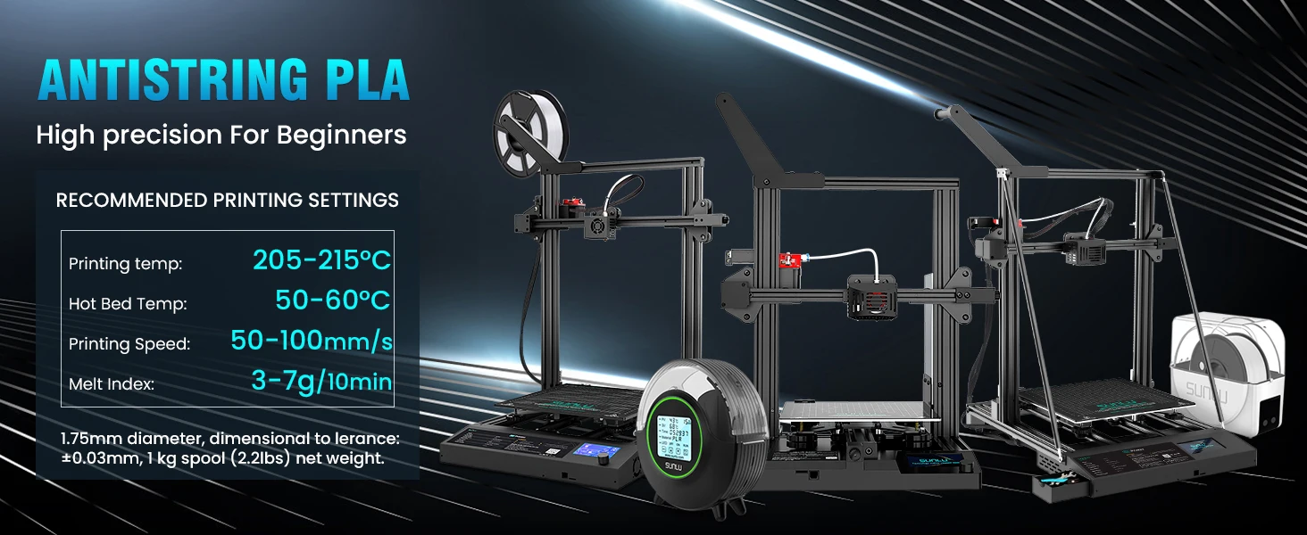 SUNLU 5KG 3D AntiString PLA/PLA Meta/High Speed PLA Filament 1.75mm 1KG/Roll 3D Printer Neatly Wound 3D Filament for 3D Printer