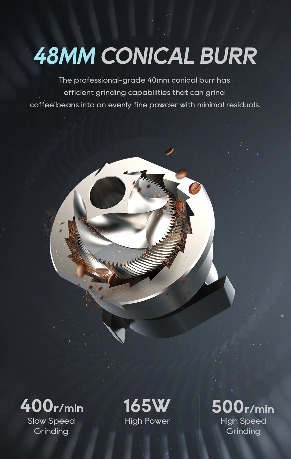 HiBREW G5 48mm Conical Burr Electric Coffee Grinder Compact Portable Coffee Bean Mill Kitchen for Espresso Turkish Coffee