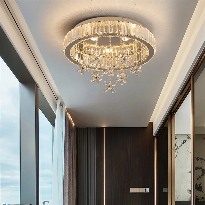 Modern Crystal Ceiling Lamp Luxury Led Pendant Lighting Living Dining Room Silver Fixtures Home Decor Hanging Chandelier Bedroom
