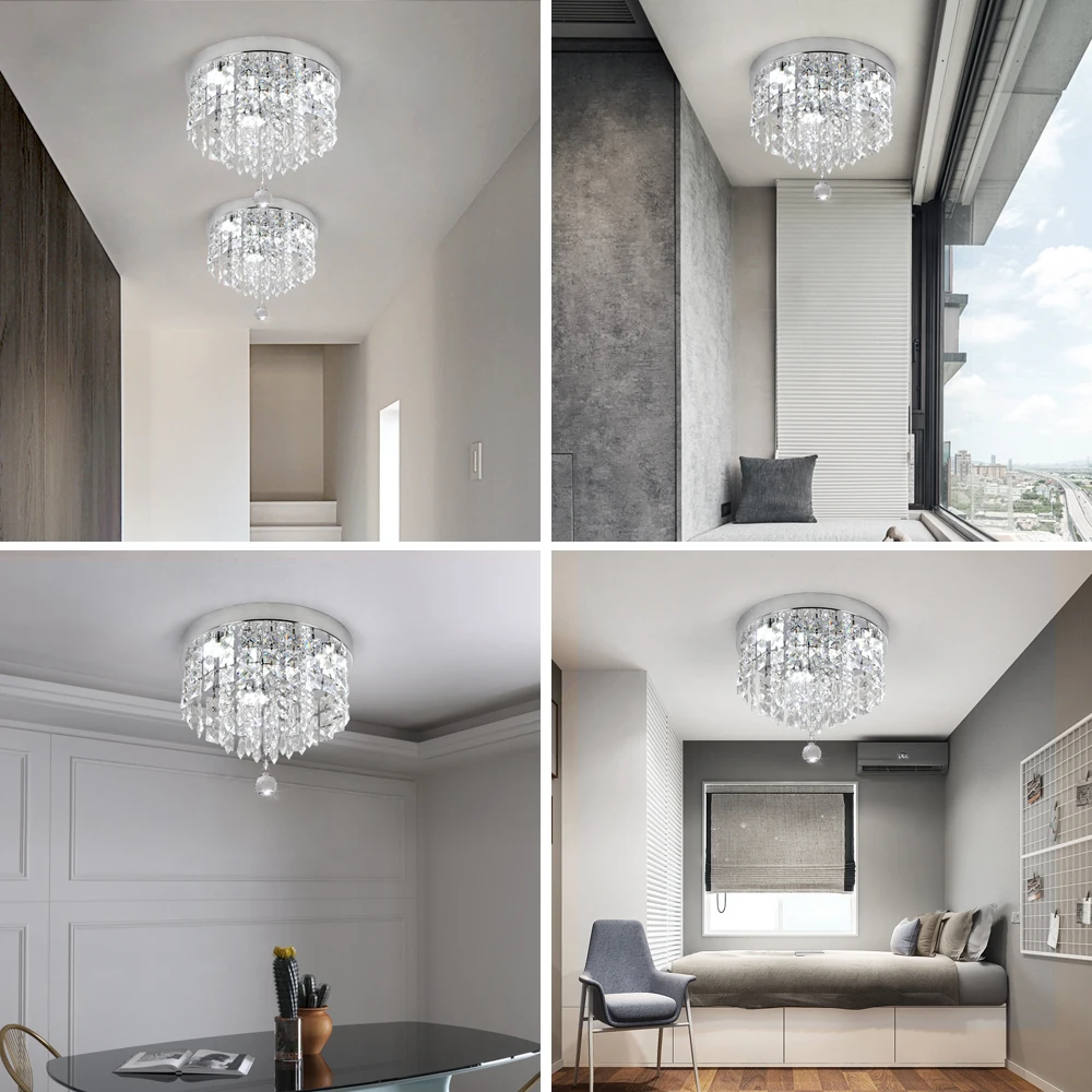 Modern Crystal Ceiling Lamp Luxury Led Pendant Lighting Living Dining Room Silver Fixtures Home Decor Hanging Chandelier Bedroom
