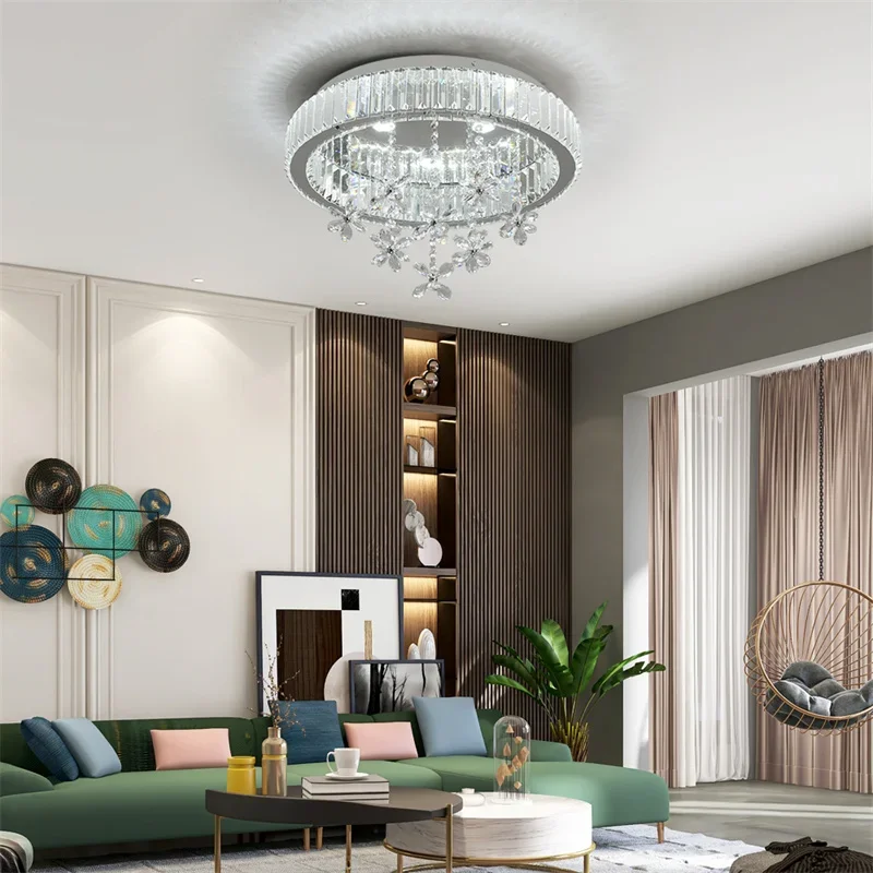 Modern Crystal Ceiling Lamp Luxury Led Pendant Lighting Living Dining Room Silver Fixtures Home Decor Hanging Chandelier Bedroom