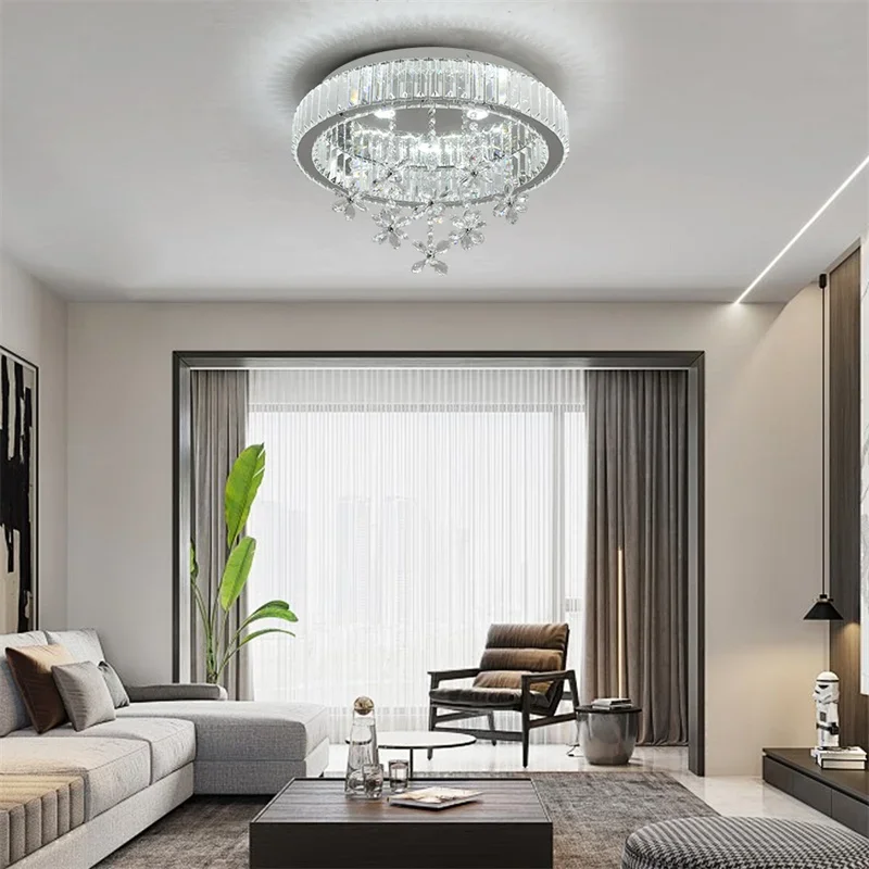 Modern Crystal Ceiling Lamp Luxury Led Pendant Lighting Living Dining Room Silver Fixtures Home Decor Hanging Chandelier Bedroom